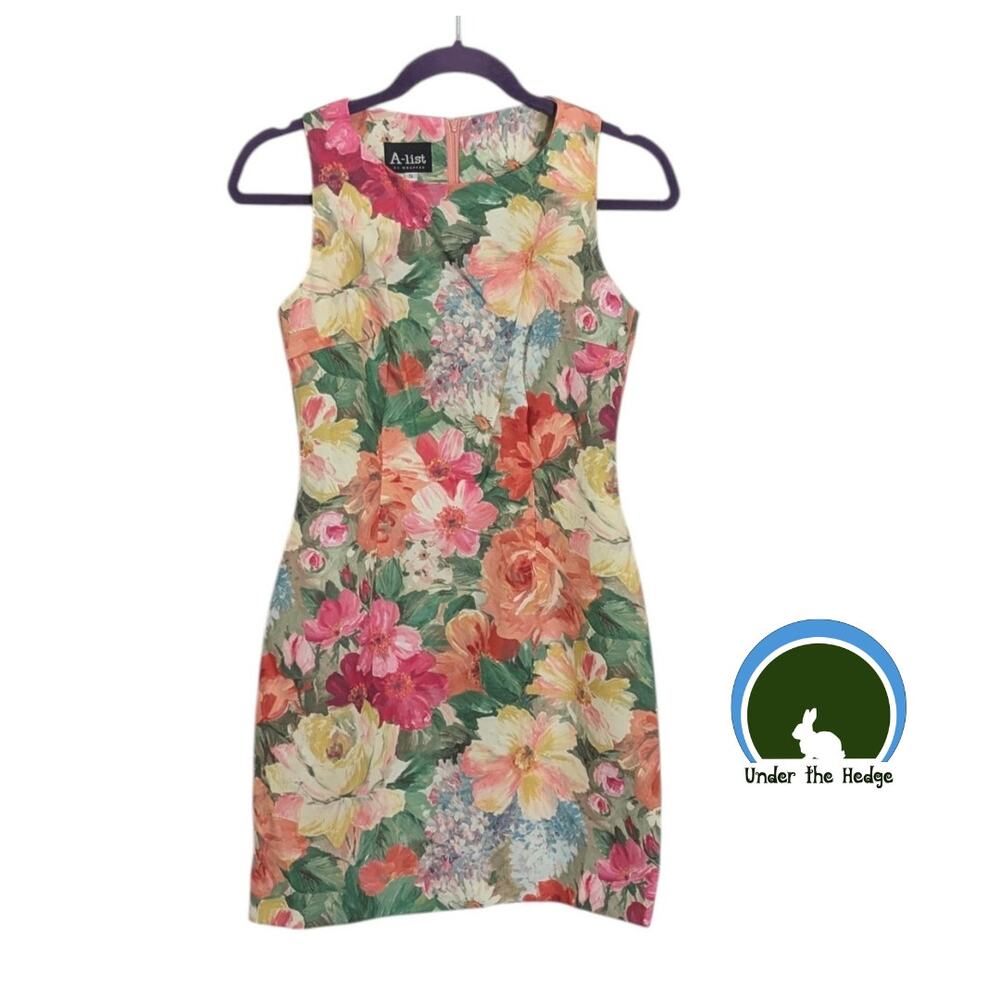 Vtg 90s A-List Floral Sheath Mini Dress Size 5/6 Soft Girl Feminine Coquette